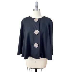 Coldwater Creek Black Swing Top L Large Button Front Blouse Cape Style